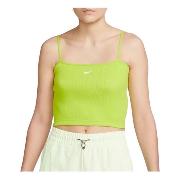 🆕 Nike Women's Lime Green Sportswear Essential Ribbed Cropped Tank Top | Large - Picture 2 of 6